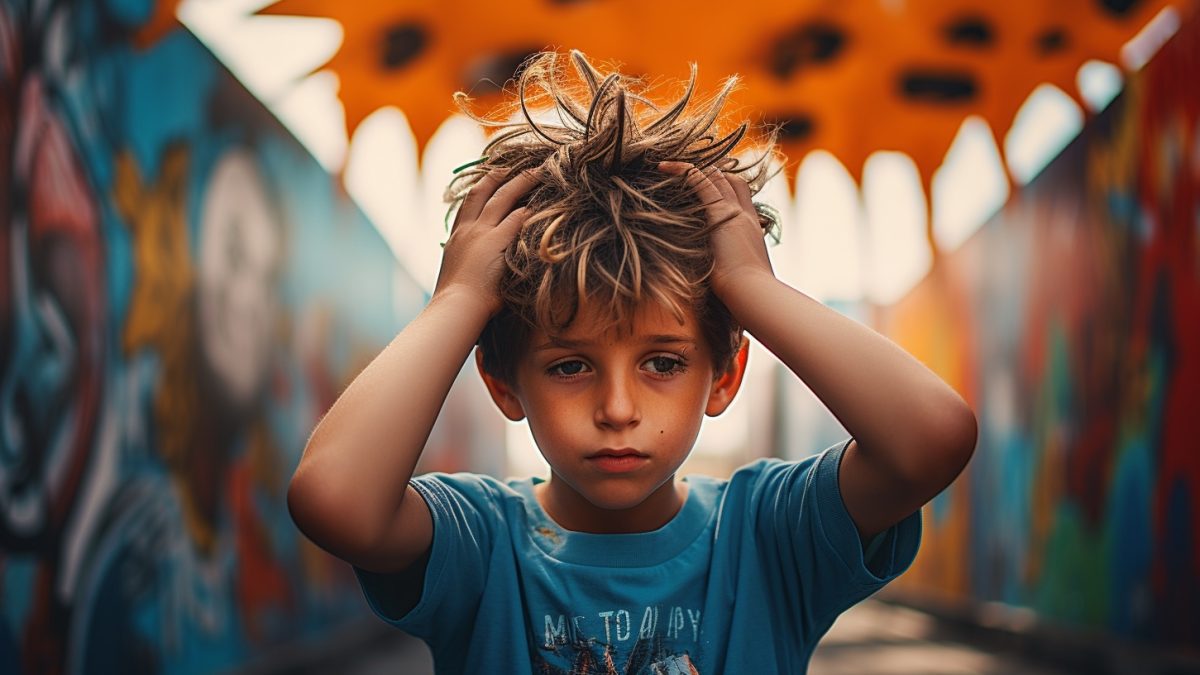 Jeune garçon qui se gratte la tête à cause des poux