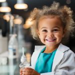 Petite fille souriante dans un laboratoire après sa vaccination