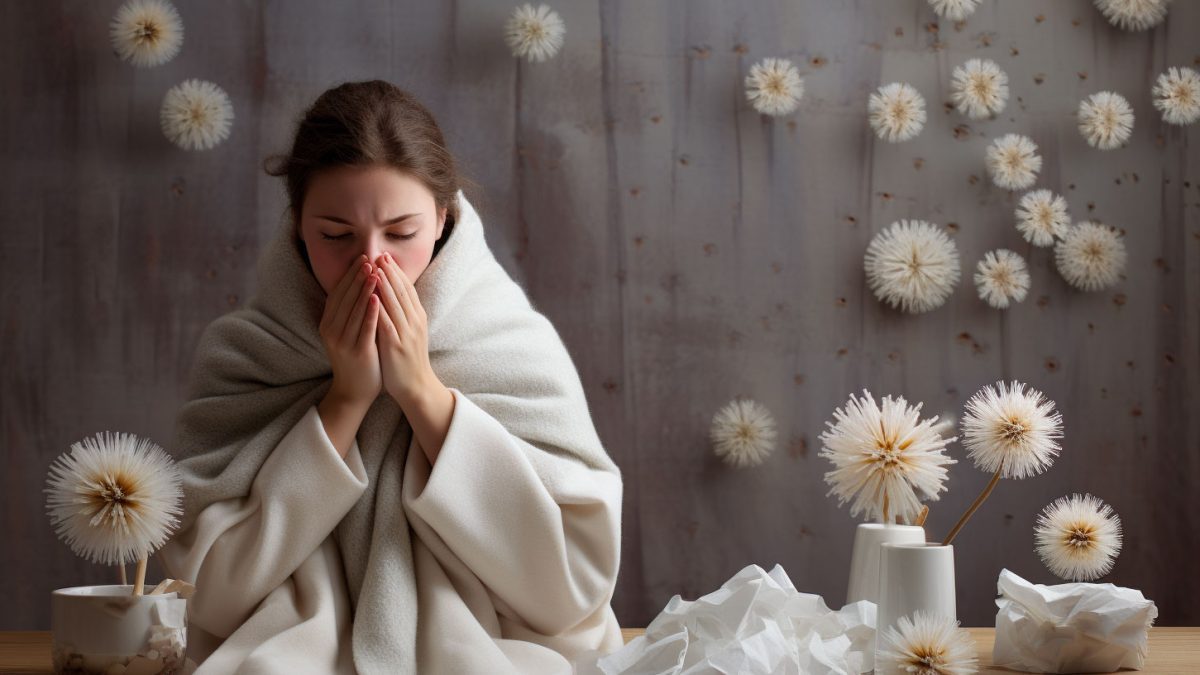 Jeune femme qui se mouche