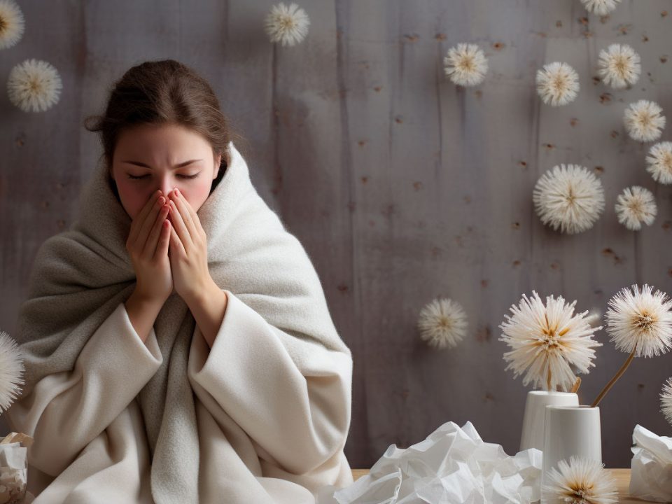 Jeune femme qui se mouche
