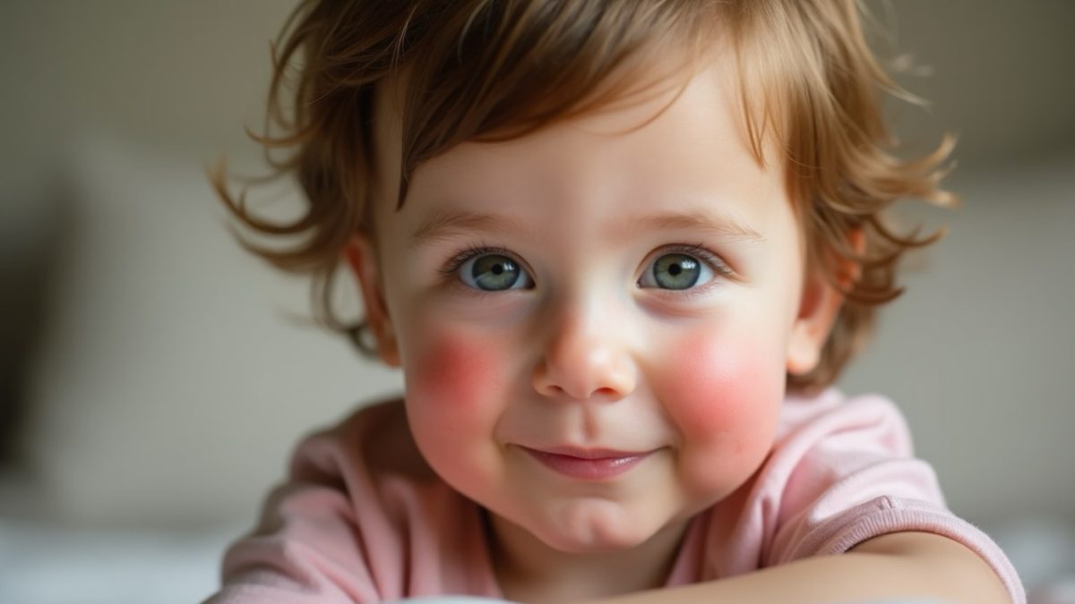 Enfant souriant avec des joues rouges, illustrant un symptôme caractéristique de la cinquième maladie